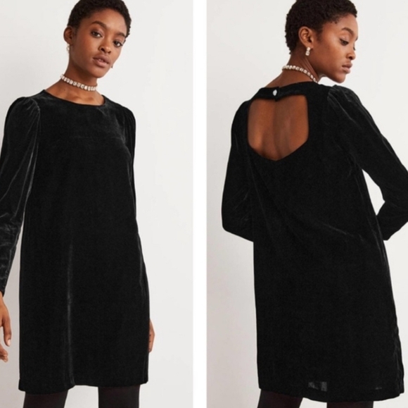NEW! BODEN Black Velvet Long Sleeve Open Back Mini Dress 6. - Picture 1 of 8